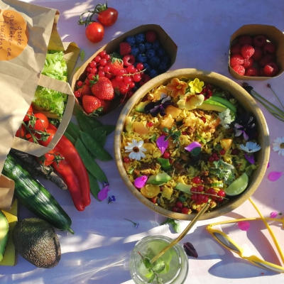 Rijstsalade met chili jackfruit