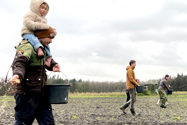 Ouderwets met de hand zaaien vanwege het natte weer