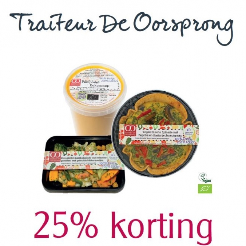 25% korting vegan maaltijden traiteur de oorsprong